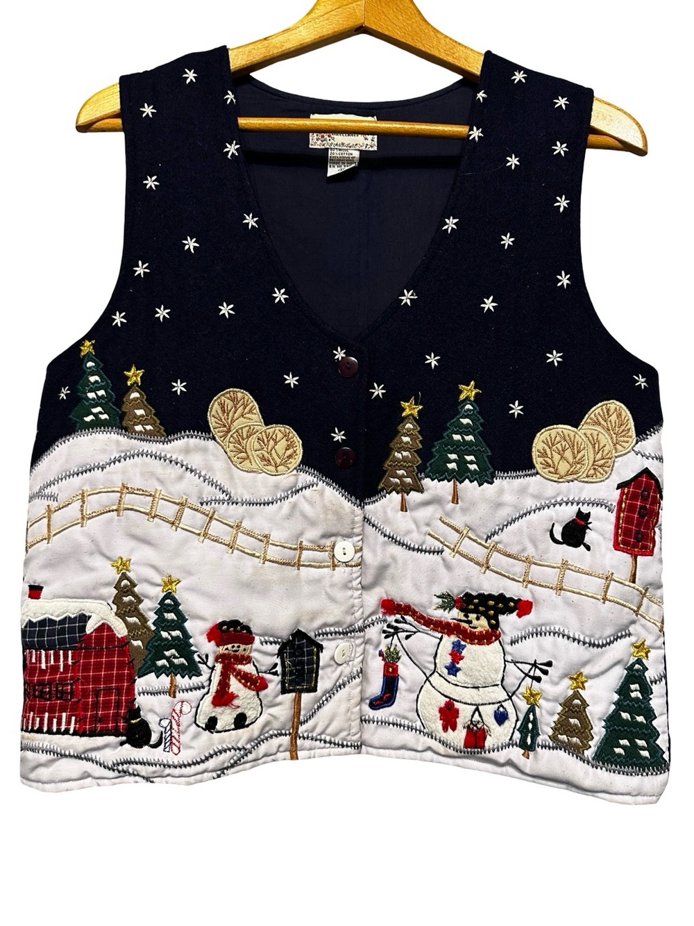 VTG New Directions Wool Cotton Blend Winter Christmas Scene Vest SZ M Holiday